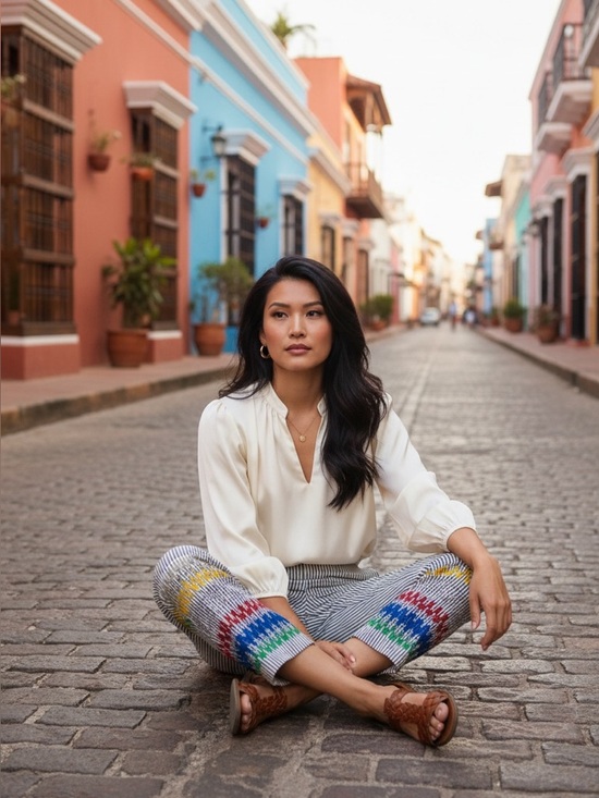 Anthropologie Pants - Anthropologie Cartonnier striped embroidered cropped pant 0